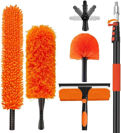 26FT High Reach Duster Cleaning Kit with 20FT Pole | 4-in-1 Tool Set with Universal Swivel Joint | High Ceiling Fan Cleaner, Microfiber Duster, & Window Squeegee for Safe High-Reach Cleaning