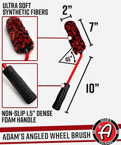 Adam's Polishes Angled Wheel Detailing Brush - Car Cleaning Wheel Brush |Use W/Wheel Cleaner, Rim Cleaner, Chrome Cleaner | Car Wash Brush Cleans Brake Dust from Barrels & Hard to Reach Areas (Small)