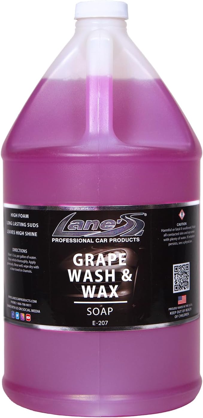 Lanes Car Wash and Wax - Car Wash and Wax in One, Grape Scented Car Wash, Safe for All Surfaces, Concentrated Soap Wax Formula (1 Gallon)