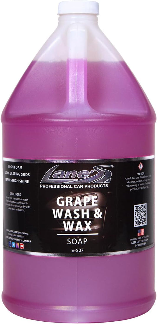Lanes Car Wash and Wax - Car Wash and Wax in One, Grape Scented Car Wash, Safe for All Surfaces, Concentrated Soap Wax Formula (1 Gallon)