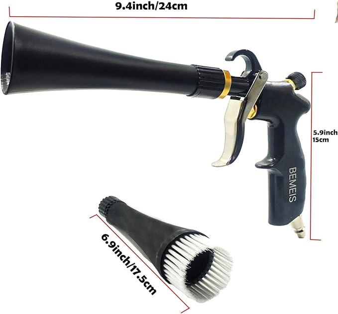 BEMEIS Air Blow Gun with Brass Adjustable Air Flow Nozzle,Cleaning Gun Quickly Blasts Dirt and Dust from Surface Works with Air Compressor(Upgrade Aluminium Rotate Tube) (Detail Blowing Gun), Black