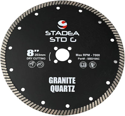 Stadea SBD106C Diamond Saw Blade 8-Inch Continuous Turbo Dry Cutting - Cuts Granite Quartz Quartzite, Fits Grinder, Saw Cutter, 8 MM Segments - Pack of 1