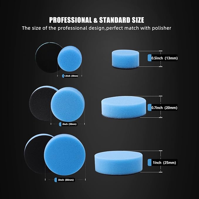 ZFE Car Foam Drill Polishing Pad Kit, 44Pcs 1inch 2inch 3inch Detail Polishing Buffing Pad Mix Size Car Detailing Kit with 5/8-11 Thread Backing pad & Adapters for Buffer Polisher Polishing, Buffing