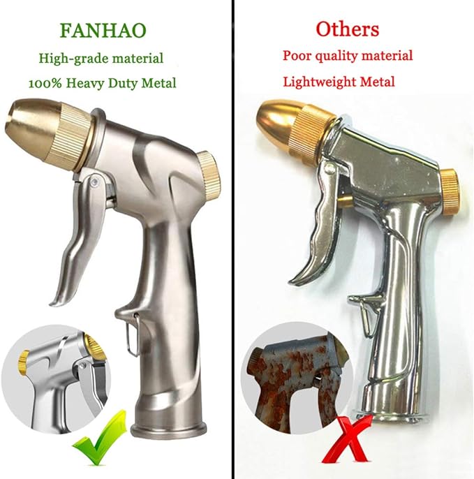 FANHAO Upgraded Garden Hose Nozzle Sprayer, 100% Heavy Duty Metal Handheld Water Nozzle High Pressure in 4 Spraying Modes for Watering Plants and Lawn, Car Washing, Patio and Pet