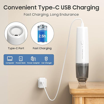 A9life Handheld Vacuum Cordless, Car Vacuum Cleaner Portable with HEPA Filter, 2 Suction Modes, Mini Hand Held Vacuum Rechargeable for Car, Home, Pet Hair, Office, Desk, Keyboards (White)