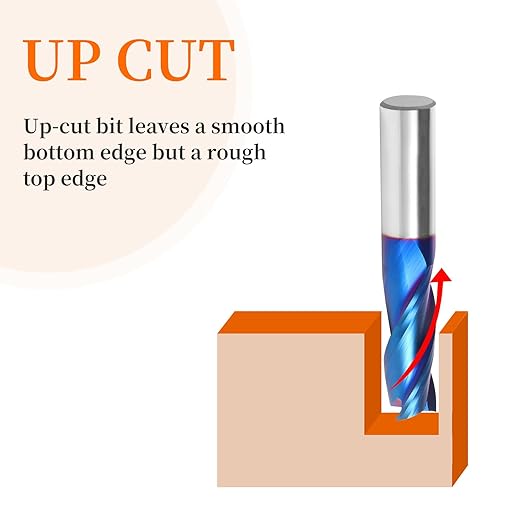 EANOSIC Upcut Spiral Router Bit 3-Flute with 1/2” Shank, 1/2” Cutting Diameter, 1-1/4” Cutting Length, Carbide CNC Router Bits End Mill for Wood Mortises Carving Engraving(3 Inch OVL)