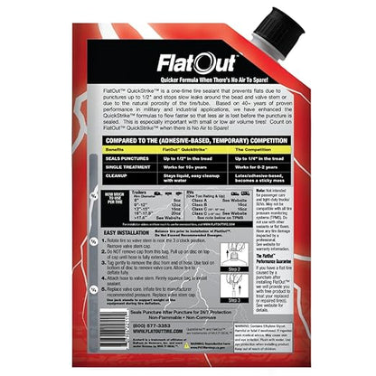 FlatOut QuickStrike Tire Sealant On-Road Formula - Prevent Flat Tires - Seal Leaks - Contains Kevlar - Tubeless Tire Sealant - Fast-Acting Formula - 32 Ounce Bag - Pack of 4