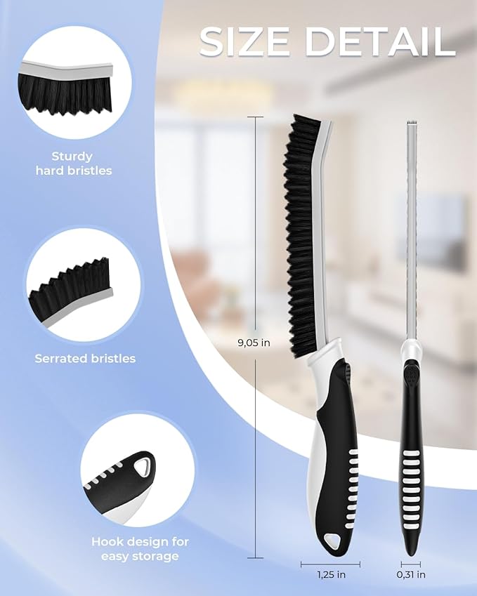 Cleangor Crevice Cleaning Brushes, Serrated Scrub Brush Tool for Hard to Reach Tight Space, Cleaner Brushes, Cleaning Supplies, Home Essentials for Shower, Bathroom, Kitchen, Window, Toilet, Sink