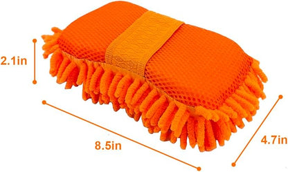 WAKALALA Microfiber Car Wash Mitt, Dual-Sided Cleaning Glove, High-Density Chenille, Non-Scratch Cleaning Sponge (2, Orange)