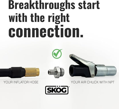 SKÖG Self-Sealing Tire Inflator Adapter (2 Pack) – 1/4” NPT Male to Schrader Valve, Leak-Free O-Ring, No Tape Needed