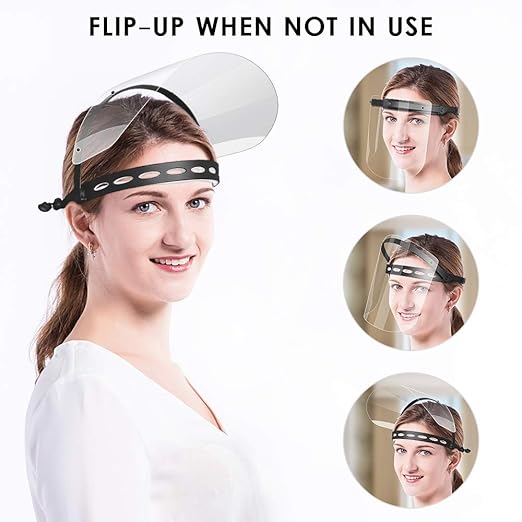EWA Adjustable Face Shield（2pack+10visors）, All-Round Protection Cap with Clear Anti-Fog Shields, Lightweight Transparent Face Shields(2 Support Frame + 10 Replaceable Visors+ 4 Sponge Strips)-Black