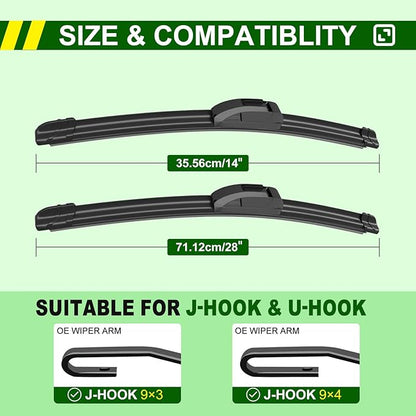 OEM Quality 28in + 14in Premium All-Season Windshield Wiper Blades for Original Equipment Replacement(Set of 2)
