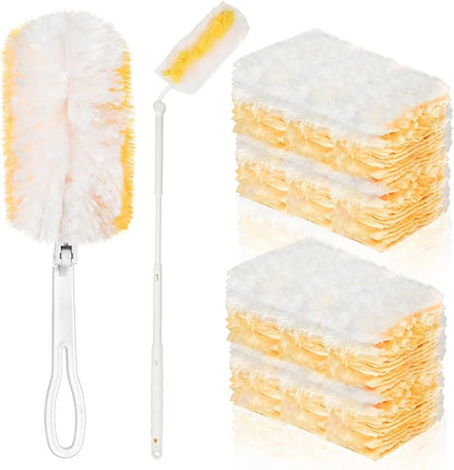 100 Pcs Duster Refills Bulk, Thickened Duster Refill Electrostatic Duster Head, Duster Refills for Cleaning with 2 Long Handles, 2 Short Handles, Disposable Duster Refills for Blinds(Yellow)