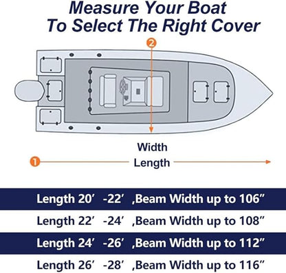 900D Marine Grade Fade and Tear Resistant Trailerable T-Top Boat Cover, Heavy-Duty Waterproof and UV-Proof T TOP Boat Storage Cover with Windproof Metal Buckle Straps Fit 22ft-24ft Long(Navy)