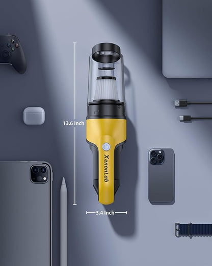 XenonLab Handheld Vacuum Cordless 1.1 Pounds Car Vac 10000PA Hand Held Vacuums 4-in-1 Hand Vac Cordless Rechargeable HEPA Filter Large Capacity Dust Cup for Car Office Home Pets Hair (Yellow)