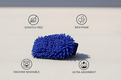 Car Wash Mitt Microfiber, 2PK-Scratch & Lint Free, Premium Chenille Microfiber Wash Mitt (Shallow Blue)