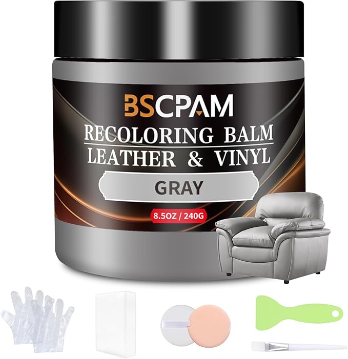 BSCPAM Gray Leather Recoloring Balm,Leather Couch Scratch/Stain Remover,Leather Repair kit for Vinyl Furniture and Car Interior,Leather Dye Paint for Scratched and Faded Leather Couches