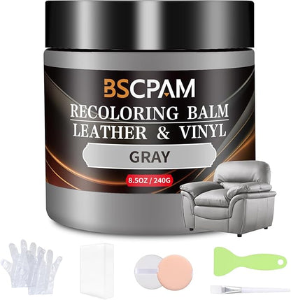 BSCPAM Gray Leather Recoloring Balm,Leather Couch Scratch/Stain Remover,Leather Repair kit for Vinyl Furniture and Car Interior,Leather Dye Paint for Scratched and Faded Leather Couches