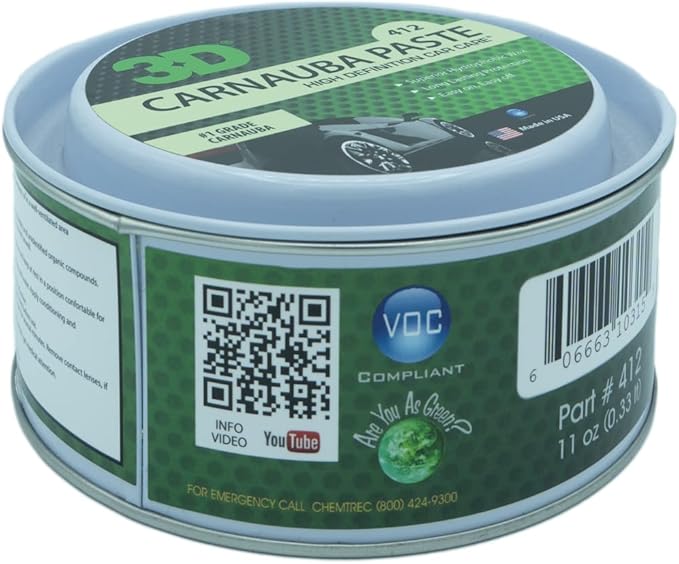 3D Carnauba Paste Wax – Grade 1 Brazilian Carnauba for Deep Wet Shine | Easy Hand Application | High Gloss Finish | Non-Abrasive |Car Wax Paste