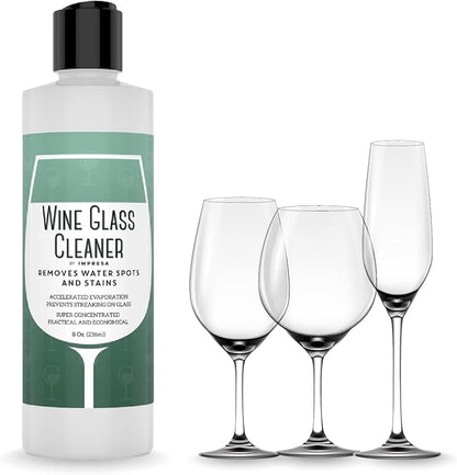 IMPRESA Concentrated Liquid Wine Glass Cleaner - 8 Fl Oz, Unscented Streak-Free Water Spot Removal & Cloudy Glassware Cleaner - Unscented Odor-Free Cleaning & Wine Glass Soap