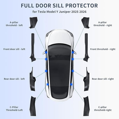 SHINELINERS Door Sill Protector for Tesla Model Y Juniper 2025 2026, 8 Pieces, Front and Rear, Carbon Fiber Pattern, ABS Material