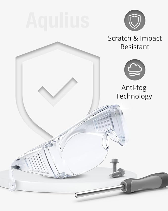 Aqulius OTG Safety Glasses - Fog-Proof & Anti-Fog Polycarbonate Lenses - Low-Profile Safety Goggles Over Glasses & Sideshields - Over-Prescription Protective Eyewear - 24 Pack, Unisex