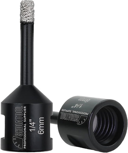 SHDIATOOL Diamond Core Drill Bits 2PCS 1/4 Inch for Porcelain Ceramic Tile Marble Brick Vacuum Brazed Hole Saw 6mm