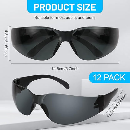 Erinnmy 12 Pack Safety Glasses,Tinted Protective Eyewear,Safety Eyewear Eye Protection Glasses,Anti Dust Impact Scratch Resistant Glasses for Men Women Work Lab Construction (Black)