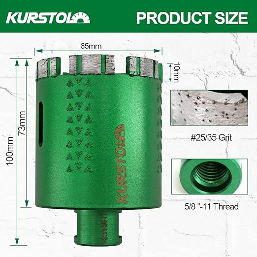 KURSTOL Diamond Core Drill Bits - 2pcs 3 Inch with 58-11 Thread Granite Hole Saw Dry or Wet Drilling Hard Stone Marble Concrete Quartz Countertop Laser Welded Masonry Coring(75mm)