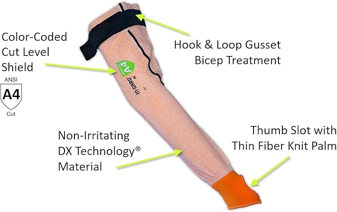MAGID M-GARD DX Technology ANSI A4 Cut-Resistant Arm Sleeve with Thumb Slot, 12 Pair, 22” Length, Orange