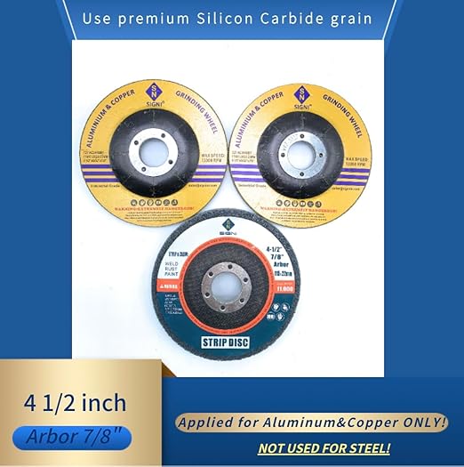 SIGNI Aluminum Grinding and Polishing Set, 4-1/2" Diameter, 7/8" Arbor, Silicon Carbide & Nylon Wheels, Compatible with Angle Grinder