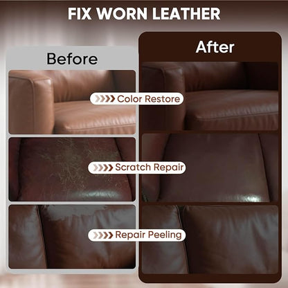 Leather Recoloring Balm - Scratch Repair & Color Restore Kit for Faded Leather, Leather Couch & Car Seats - 10OZ Leather Restorer Balm for Furniture, Auto Interior, Vinyl, Accessories (Medium Brown)