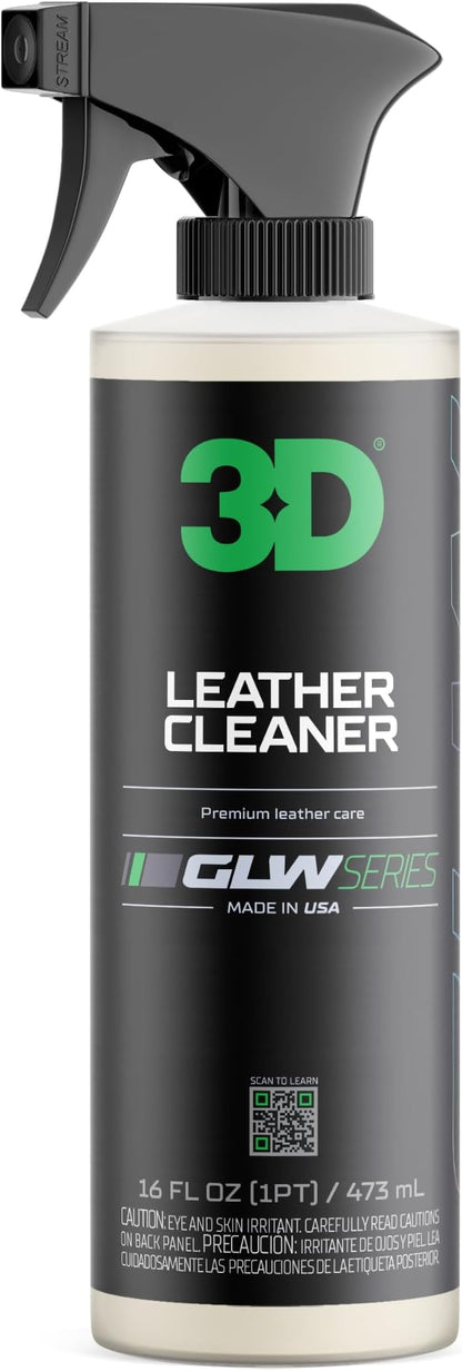 3D Leather Cleaner for Car, GLW Series | Ultimate Deep Cleaning | Removes Dirt, Grease, Body Oils | DIY Car Detailing | Versatile Cleaner for All Leather Goods | 16 oz