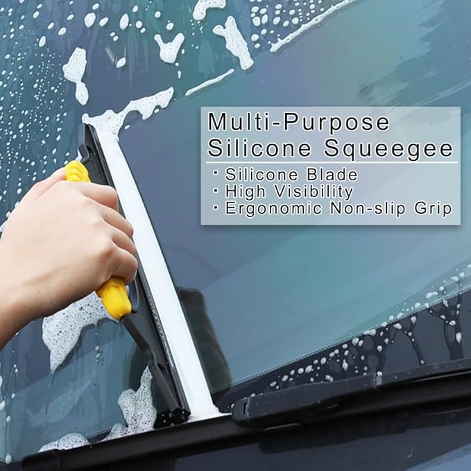 Antislip Water Blade for Car Drying - 12inches Water Wiper Silicone Squeegee Natural Rubber Car Dryer for Window, Glass, Vehicle, Yellow.