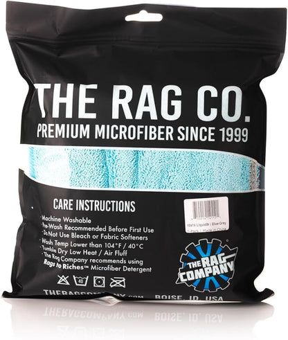 The Rag Company - The Liquid8r - Absorbent 70/30 Blend Microfiber Drying Towel for Cars, Trucks, SUVs, Safe for Detailing + Scratch Free, Twist Loop, 1100gsm, 16in x 16in, Aqua Blue/Grey (2-Pack)