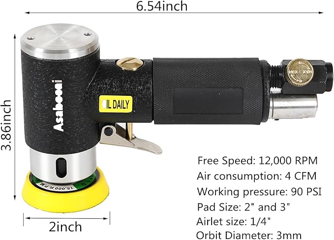 2'' 3'' Mini Orbital Air Sander, Small Pneumatic Random Orbital Sander with Hook And Loop Sanding Pads,M6 Thread Plate