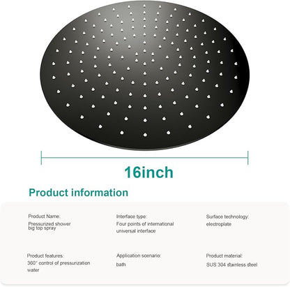 All Metal Rain Shower Head - Heavy Duty Stainless Steel, Easy Install, High Water Flow, Ultra-Thin Modern Design for Bathroom (D-Matte Black, 16)