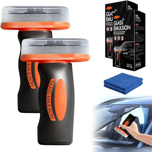 ehnoge Handheld Glass Oil Film Remover, 2026 New Car Oil Films Cleaner Removes Smudges, Roll-On Glass Compound with Cleaning Board for Clear Visibility Safe Driving (2PCS)
