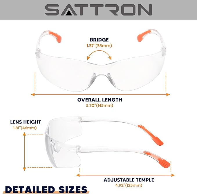 SATTRON 48 Pack Clear Safety Glasses, Protective Eyewear for Men Women, UV Protection Safety Goggles ANSI Z87.1 Scratch & Impact Resistant Eye Protection for Construction, Sports, Lab, Shooting