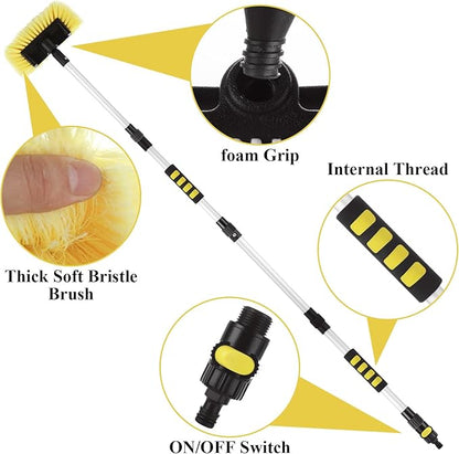 Car Wash Brush with Long Handle 60 Inch, 10" Soft Bristle Scrub Brush for Car, Truck, Boat, RV, Washing Cleaning Tool (Yellow, 4-Section Pole)