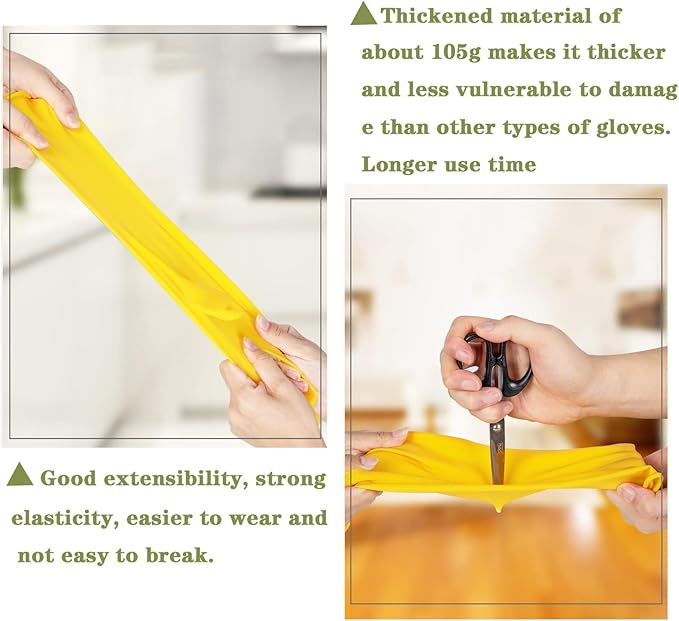 Vsootal 8 Pairs Reusable Household Cleaning Gloves, Rubber Kitchen Dishwashing Gloves,Extra Thickness, Long Sleeves, for Washing Dishes, Pet Care(Medium, Yellow)