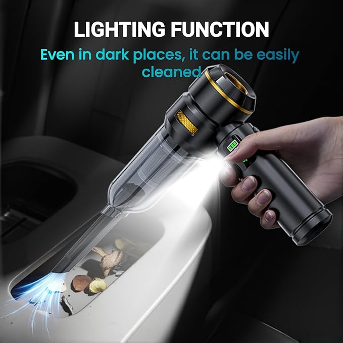 Portable Cordless Car Vacuum Cleaner,Mini Handheld Vacuum Cordless for Car,With Battery Level and Gear Display,High Power Suction of 17000PA,Large Battery Capacity and Supports Fast Charging