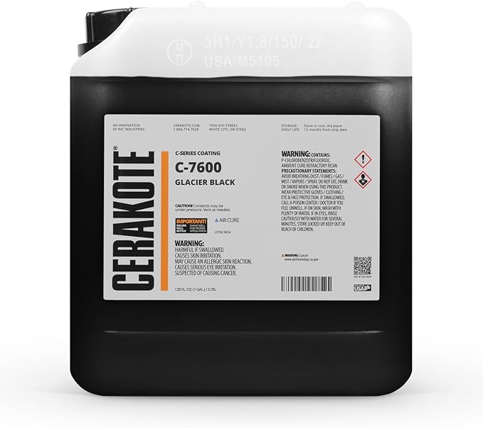 CERAKOTE ( AIR CURE C-SERIES GLACIER BLACK [ 128oz ] C-7600G Performance Ceramic Technology + Color on All- Metals, Polymers + More