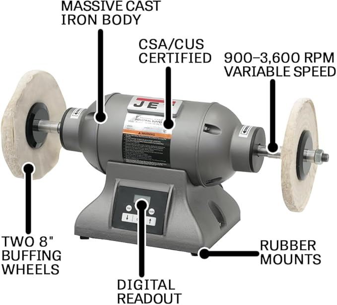 JET 8-Inch Industrial Bench Buffer, Variable Speed, 1 HP, 115/230V 1Ph (IBG-8VSB)