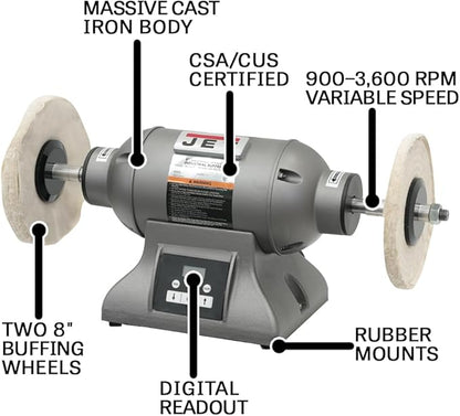JET 8-Inch Industrial Bench Buffer, Variable Speed, 1 HP, 115/230V 1Ph (IBG-8VSB)