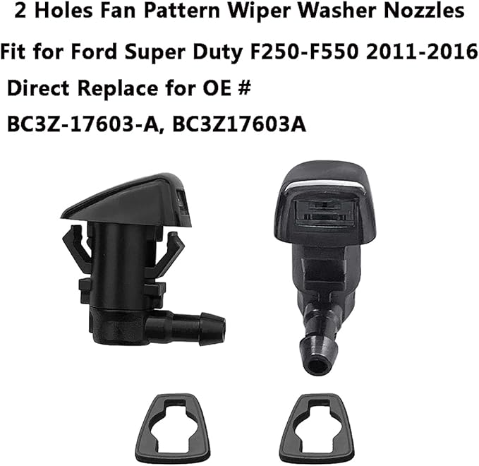 BC3Z-17603-A Premium Wiper Washer Nozzles Fit for Ford Super Duty F250-F550 2011 2012 2013 2014 2015 2016 | Windshield Washer Fluid Jet Nozzle | Easy to Install | 2 Pack, Ref BC3Z17603A Dual Spray