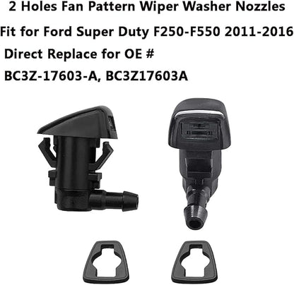 BC3Z-17603-A Premium Wiper Washer Nozzles Fit for Ford Super Duty F250-F550 2011 2012 2013 2014 2015 2016 | Windshield Washer Fluid Jet Nozzle | Easy to Install | 2 Pack, Ref BC3Z17603A Dual Spray