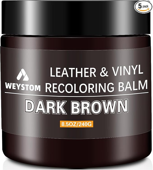 WEYSTOM Leather Recoloring Balm - Dark Brown Leather Repair Kit for Furniture, Dye, Recolor, Renew, Repair & Restore Aged, Faded, Cracked, Peeling and Scuffed