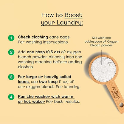 Unscented Oxygen Bleach Powder and Color Safe Stain Remover by AspenClean, Zero plastic, EWG Verified™, Vegan, Non-Bio, Hypoallergenic, Bleach Alternative - 45 Loads
