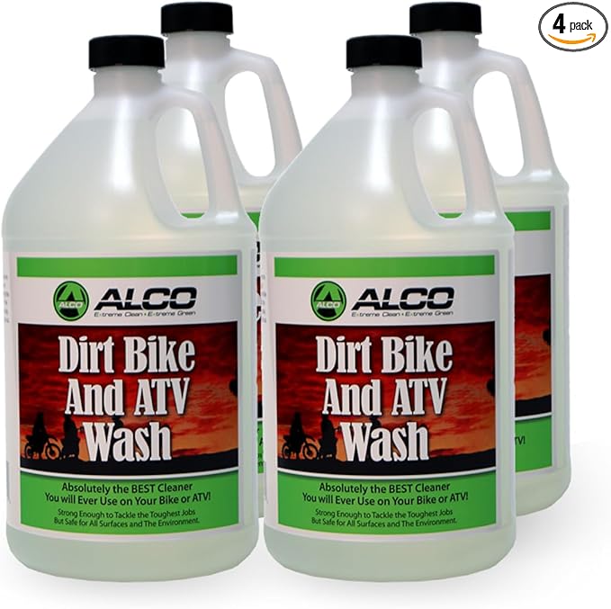 ALCO Dirt Bike and ATV Wash - All-Natural, Powerful, Eco-Friendly Cleaner - Safe for Aluminum, Plastics, and Seals, 1 Gallon, Pack of 4